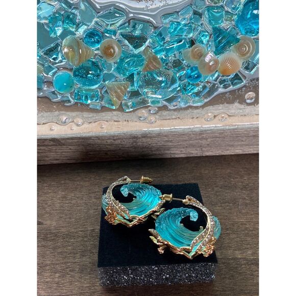 OCEAN’S OATH Blue Wave Ocean Earrings Necklace Ring Sz 8 Jewelry Set Beach Gift - Picture 3 of 10